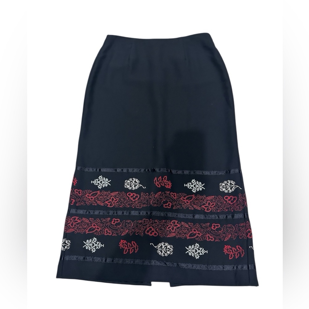 Vintage‎ Sag Harbor Size 6P Black Red White Floral Long Maxi Skirt